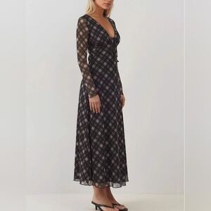 Elegant Black Plaid Women's Midi Dress